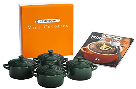Le Creuset Stoneware Set of 4 Mini Cocottes with Cookbook, 8 oz. each, Artichaut