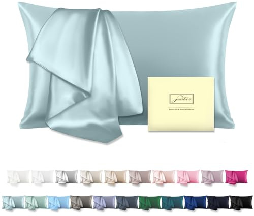 Mulberry Silk Pillowcase for Hair and Skin Standard Size 20X 26 Pillow Case with Hidden Zipper Soft Breathable Smooth Cooling Silk Pillow Covers for Sleeping (Haze Blue,Standard,1Pcs)