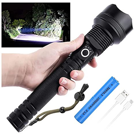 Rechargeable Led Tactical Flashlight High Lumens 90000 Lumens Super Bright Flashlights, Powerful Emergency Flashlight , Zoomable, 3 Modes, Waterproof Flashlight For Camping Hiking Hunting