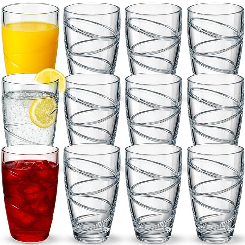 volila Set of 12 Plastic Tumblers - 500ml Clear Plastic Drinking Glasses with Swirl Design, Reusable, Unbreakable, Stackable Garden Glasses, Acrylic Tumblers for Adults, Kids, Picnic, Camping, Party