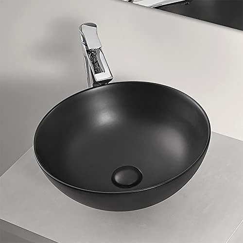 Inbagno Lavabo da appoggio Ovale 41 cm, Design Moderno in Ceramica con Superficie Antibatterica (Nero Opaco)