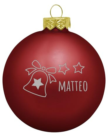 Deitert Weihnachtskugel mit Wunschtext Gravur, Ø 8cm, personalisierte Christbaumkugel aus Glas (matt), Individueller Weihnachtsbaumschmuck Namen oder Spruch, Glocken-Motiv, Rot