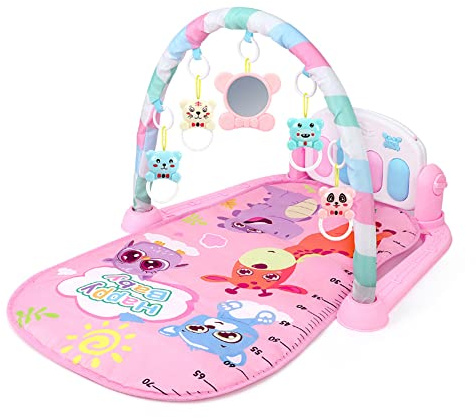 Uposao Baby Spieldecke mit Licht & Musik,Erlebnisdecke Spielmatte mit Spielbogen und Klaviertastatur Kick & Play Piano, Abnehmbare Anhänger Krabbeldecke Lernspielzeug für Babys ab der Geburt