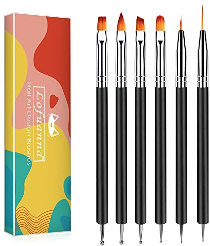Lofuanna Lot de 6 pinceaux à ongles professionnels en acrylique - Pour vernis à ongles gel - Outils de manucure à double tête