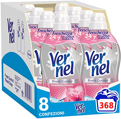 Vernel Fresh Control Ammorbidente Neutralizza Odori, profumazione Freschezza Floreale, Confezione da 8 x 46 lavaggi, totale 368 lavaggi