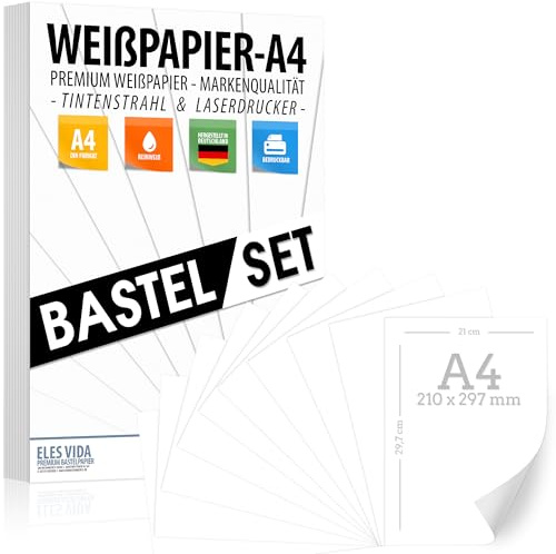 150 Blatt Weisser Bastelkarton DIN A4 Set - 80g & 130g & 160g & 220g & 300g - 21x29,7 cm - Druckerpapier Weiss unbedruckt für Fotografie, Präsentationen, FOTOKARTON, Scrapbooking, MADE IN GERMANY