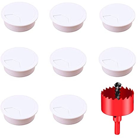 DuDuZui 8PCS Desk Grommet, White Desk Cable Grommet 80mm Desk Cable Hole Covers Organize Office and Home Table Cables, with Hole Saw(White, 80mm)
