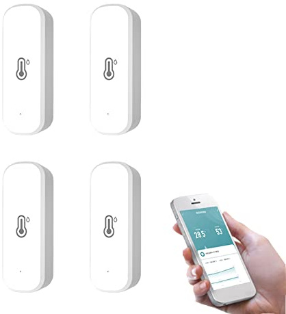 4 STK für Tuya Zigbee Hygrometer Thermometer Sensor, mit App-Aufzeichnung, Erinnerung an schwache Batterie, Smart Thermometer Sensor funktioniert mit Alexa, Google Home, Tuya&Smart Life, für Zuhause