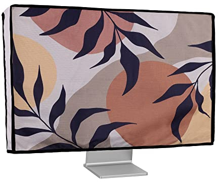 kwmobile Leinen Hülle kompatibel mit 27-28 Monitor - Schutzhülle Staubschutz Abdeckhaube für PC Bildschirm - Computer Screen Cover Staubhaube Haube - Pflanzen und Formen