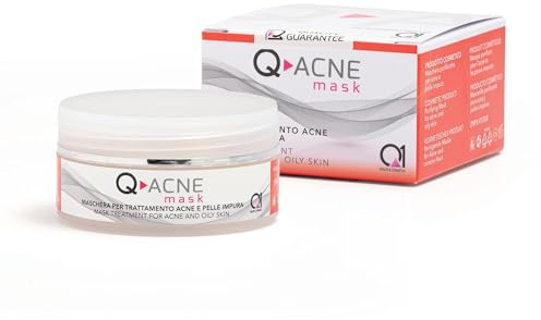 Q1, Q-Acne Mask, Maschera Viso per Acne, a Base di Argilla e Acido Salicilico, Azione Purificante e Antinfiammatoria, Rimuove il Sebo e le Impurità, 50 ml, Nuova Texture
