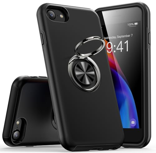 KRAFTCARE Hülle für iPhone SE (2022/2020),iPhone 8 und iPhone 7 Handyhülle mit Eingebetteter 360° Grad Ring, Magnetische Schutzhülle TPU Stoßfest Cover Case für iPhone 7/8/SE,4,7 Zoll, Schwarz