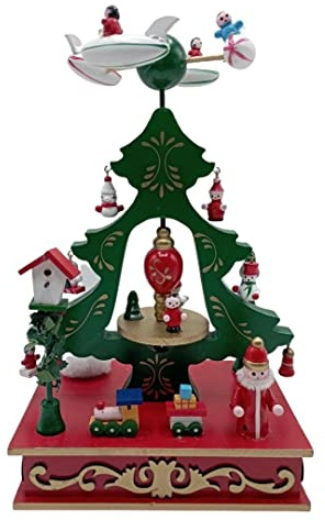 Glac Store Carillon Carillon Arbre de Noël en bois sans pile Accessoires de décoration musicale de Noël Magic Atmosphère pour Noël – Cadeau pour enfants et adultes avec avions)