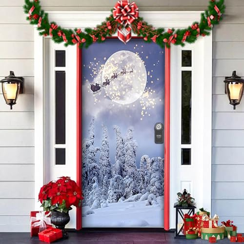 Generisch Türabdeckung Weihnachten Tür Deko 91cm X 203cm Weihnachtsbanner Weihnachtsmann Hängen Banner Weihnachtstür Abdeckung für Haus Haustür Veranda Weihnachten Deko