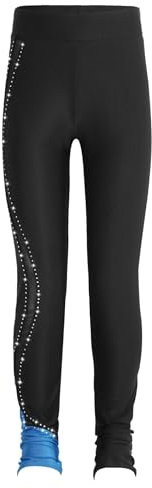 Zaldita Kinder Mädchen Leggings Sport Lang Gymnastikleggings mit Strass Eiskunstlauf Leggings Yoga Training Bühnenauftritt Blau 158-164