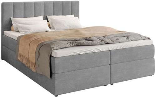 BROMARKT Boxspringbett mit Matratze 140x200cm Bett mit Topper Dunkelgrau | Polsterbett mit Bettkasten Doppelbett für Schlafzimmer gepolsterte Kopfstütze Bed Bonell Härtegrad H3 DENVER