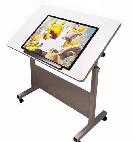 TT-YEC Drehbarer Multifunktionaler Puzzletisch, Winkel- Und Höhenverstellbare Staffelei, Stehender Puzzletisch Mit Vier Rädern, Fasst 1500 Puzzleteile,60cm