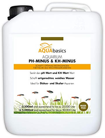 aquabasics Aquarium pH-Minus + KH-Minus senken einfach den pH- und den KH-Wert - ideal für Fische aus Weichwassergebieten wie Diskus, Skalare, Größe:5 Liter