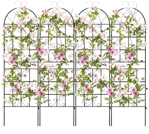 COSTWAY Rankgitter Metall 180 cm hoch, 4er Set, dekorativer Gartenzaun, freistehende Rankhilfe, Spalier Garten zum Stecken, Rankspalier für Kletterpflanzen Blume Gemüse, freistehend (Schwarz)