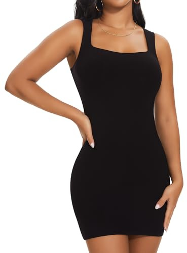 SHAPERIN Shapewear Tank Kleid Damen Bodycon Kleider Bauchweg Formende Mini Kleid Body Shaper Schwarz S
