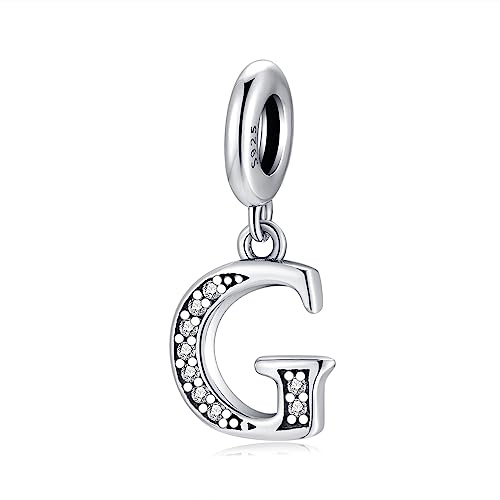 TIZU Damen Letter Charm 925 Sterling Silber,Ladies Charm Anhänger Buchstabe G,Kompatibel mit europäischen Armbändern und Halskette,Bead Charms Schmuck Geschenke für Frauen Mädchen