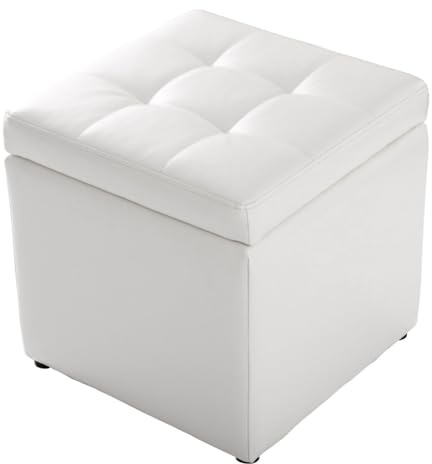 COSTWAY Sitzhocker mit Stauraum, Sitzwürfel aus PU, Sitzbox belastbar bis 300kg, Polsterhocker mit Deckel, gepolsterte Sitztruhe Fußhocker Aufbewahrungsbox, 40 x 40 x 40 cm (Weiß)