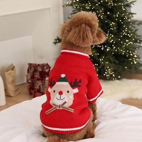 Kleiner Hundepullover, Hunde-Weihnachtspullover mit Elchmuster, Warmes Hunde-Sweatshirt, Hunde-Winterkleidung für Bichon Pomeranian (M)