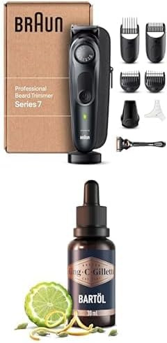Braun Barttrimmer, Bartschneider/Trimmer/Haarschneider Herren, Haarschneidemaschine Profi 40 Einstellungen, BT7441 + King C. Gillette Bartöl für Männer für einen weichen und wohlriechenden Bart