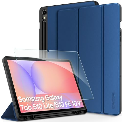 CACOE Funda para Tablet Samsung Galaxy Tab S10 Lite, S10 FE, S9 FE y S9 | Funda con Protector de Pantalla, Diseño Ultrafino de Cuero PU con Soporte para Lápiz y Función Atril, Azul Oscuro
