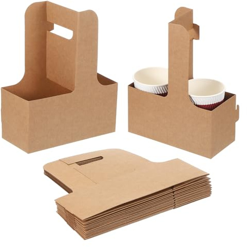 PATIKIL Portavasos de 2 Tazas con Asa, Paquete de 10 Soportes de Cartón Kraft para Llevar Café, Portátil, Desechable para Servicios de Comida para Llevar de Restaurantes, Color Marrón