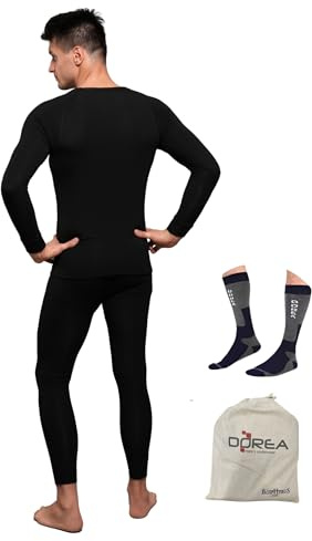 vienberg Herren Winter Thermo Unterwäsche Set 3tlg. | Unterhose + Unterhemd + Thermal Socken | Funktionsunterwäsche Thermo-Aktiv | Schwarz | Weihnachts-Geschenk Männer | Made in EU