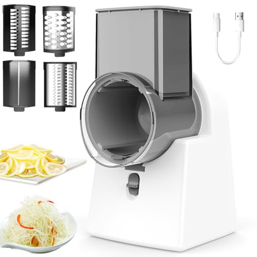 Picadora de Verduras eléctrica, cortadora de Verduras eléctrica Multifuncional con 4 Cuchillas Intercambiables, Puerto de alimentación de Gran Capacidad, rallador múltiple para Queso