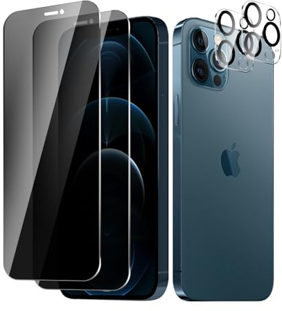BIESHKJ 2 Stück Sichtschutzfolie für iPhone 12 Pro Max, Anti-Spy Panzer Schutz Glas + Kameraschutz, HD-Hartglasfolie, 9H-Härte, Kratzfest, Blasenfrei