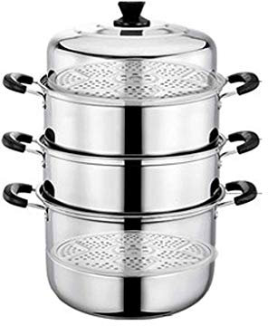 CHFYIJYHM Vaporiera a induzione in Acciaio Inossidabile con Coperchio, 2 Strati, Coperchio in Vetro temperato a 3 Strati, Superficie Lucida(Style 3)