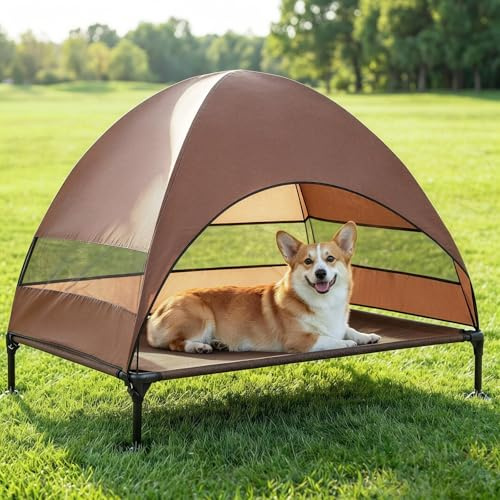 Snagle Paw Hundeliege mit Dach & Erhöhtes Design - Stabiles Hundebett mit Antirutschfüßen, Breiter Schatten - Wasserdicht für Große Hunde Indoor/Outdoor, Camping & Garten