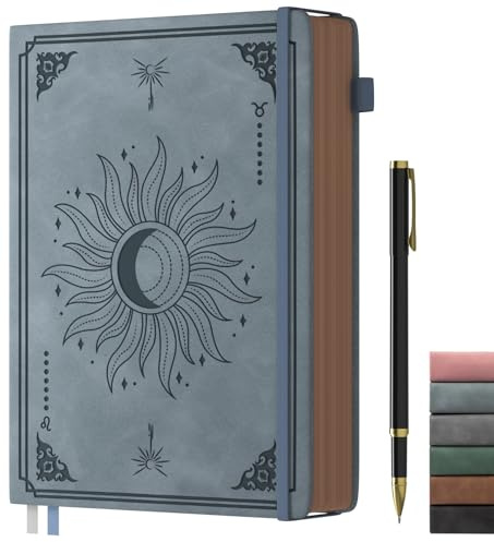 Smarpau Notizbuch B5, Vintage Journal mit Stift, 366 Seiten 100gsm Papier | Hardcover Leder Notizbucher zum Schreiben, Journal für Frauen Männer Büro Schule Tagebuch, 19 x 25cm - Nebelblau