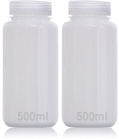 DKBT Lot de 2 bouteilles vides en plastique à col large - 500 ml - Anti-fuite - Translucides - En polyéthylène haute densité - Avec large goulot - Pour échantillons d'eau