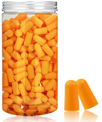BORDEAG 100 paia di tappi per le orecchie in schiuma morbida, riutilizzabili, per dormire, studiare, viaggiare, bambini rumorosi, abbaiare del cane, Arancione, Foam, Soft, Reusable
