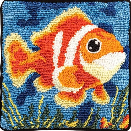 WallustrioaW Tier Knüpfkissen Set,Farbige Fische,Knüpfkissen Set für Anfänger Erwachsene oder Kinder zum Selber Knüpfen,DIY Knüpfteppich Knüpfpackung,43x43cm