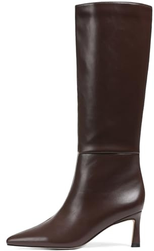 Uacllcau Knee High Boots for Women Pointed Toe Kitten Heel Tall Boots Womens Fashion Slip On Wide Calf Boots Heel Dress Stiletto Long Boots, Brown, 4.5 UK