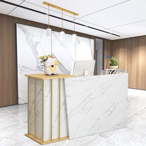 HGTRH Empfangstresen GroßE Empfangstheke BüRotheke Rezeptionstisch Verkaufstheke RezeptionsmöBe Moderne Rezeption Verkaufstisch Theke Tresen Empfang Empfangstheke mit Sichtschutz Marble Color 140cm