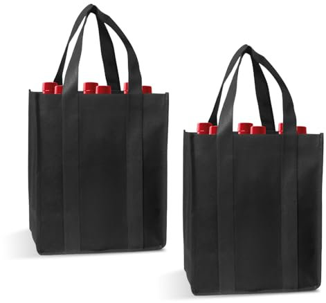 YZROHYI Lot de 2 Sac Bouteille avec 6 Compartiments,Panier Bouteille Vin Noir,Sac de Transport Vin,Porte Bouteille Réutilisables,Sacs à Provisions Non Tissé,Sacs pour Faire des Courses pour Bière