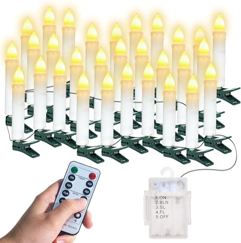 SoulBay Battery Candles, 30pcs Flameless LED Taper Candles Christmas Candles Battery Operated Candlesticks Flickering with Remote Control Timer for Home Room Wreath Christmas Tree Decorations