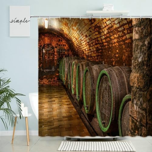 Duschvorhang 240x200 cm Weinkeller Duschvorhang Weinfass Bad Vorhang Anti Schimmel Wasserdicht 3D Shower Curtains Waschbar Polyester Stoff Duschvorhänge für Badewanne Badezimmer D-472
