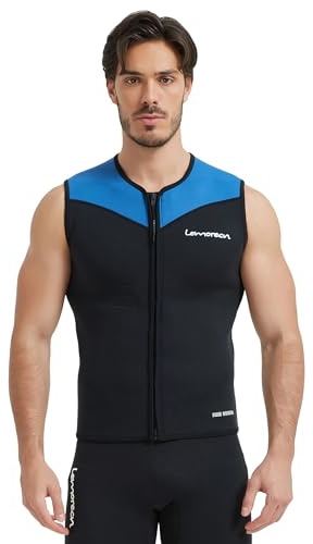 Lemorecn Neoprenanzug für Herren, 3 mm, ärmellos, Neopren, Neoprenanzug, Oberteil, Jacke, Front-Reißverschluss, Tauchweste für Wassersport (UK2095-Blau, XL)