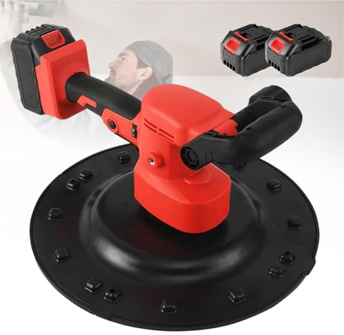 Levigatrice per Pareti a Cazzuola Elettrica | 1680W Levigatrice per Pareti senza Filo | 6 Velocità | Lucidatrice per Malta Cementizia e Intonaco da Costruzione (Red, 2 Battery)