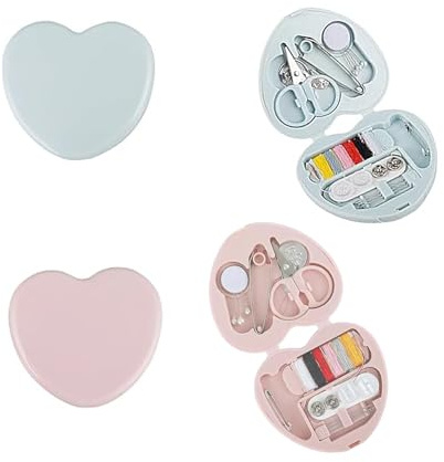 2 Teiliges Herzförmigem Mini Nähprojekt Set,Travel Essentials Nähset,Tragbares Reise Näh Reparaturzubehör,Sewing Kit,Klein Nähzubehör,Nadel Faden Grundausstattung,für Anfänger,Zuhause Reisende,Braut