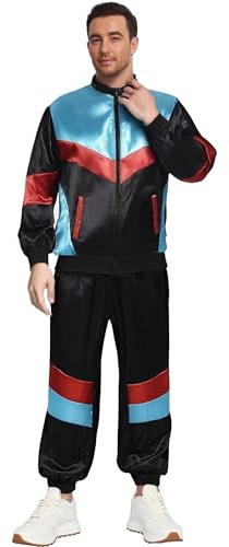 AIEOE 80er 90er Jahre Outfit Herren Retro Kostüm Vintage Trainingsanzug Glänzend Disco Karneval Fasching Schlager Partywear