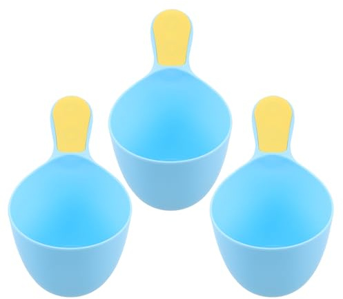 TOPPERFUN Juego de 3 Vasos para Enjuagar el Baño para Taza de Baño Ergonómica con Mango Antideslizante Vaso para Enjuagar el Cabello y Champú Infantil Color Azul Adecuado
