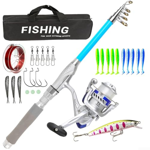 Set di canna da pesca e mulinello per acqua salata e d'acqua dolce con struttura in fibra di vetro e rapporto di trasmissione liscio 5 2 1