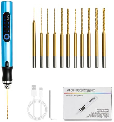 3-Speed Electric Mini Drill Pen Cordless USB Rechargeable DIY Hand Drill | with 10 Small Drill Bits Portable Engraving Tool Kit for Jewelry Making Resin Wood Plastic Crafts Keychains Pendant
